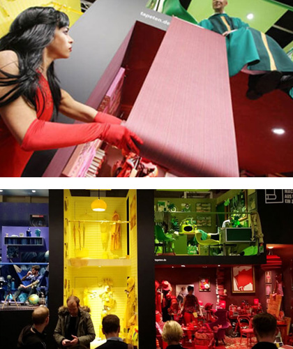 Die Living Dolls präsentieren auf der IMM Designideen auf farbigen Aktionsinseln